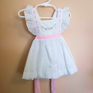 Tiny Tots Pinafore Dress | Vintage Swiss Dot Pink Lace Valentine's Dress